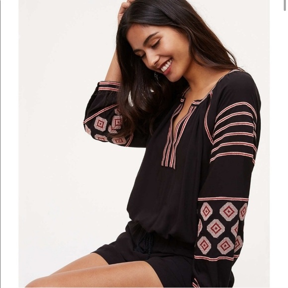 •LOFT Embroidered Split Neck Romper• - Picture 3 of 13